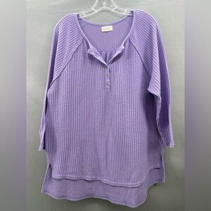 Anthropologie Melloday Waffle Knit 3/4 Sleeve Henley Tunic Size m Romantic